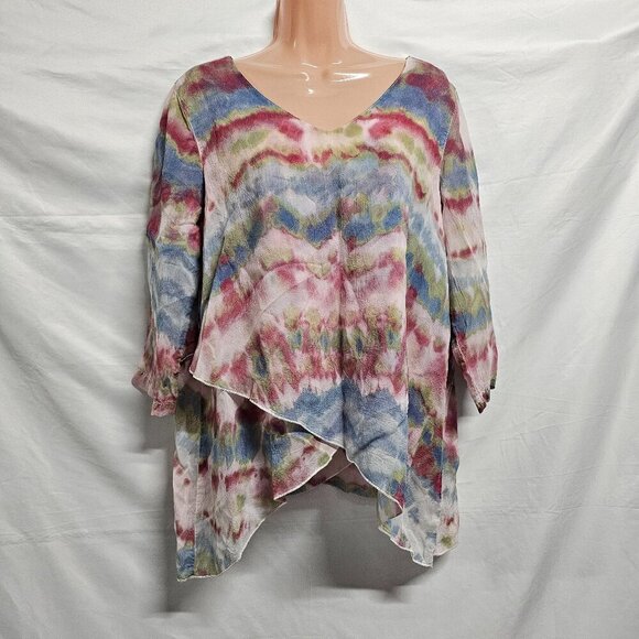 Click by Color Me Cotton V Neck Layered Top Blouse Women Size L Cupra Rayon - Picture 3 of 12